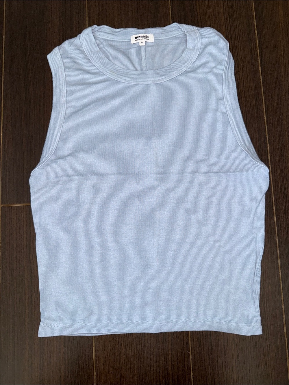 LA MADE Women's Light Blue Ribbed Tank Top